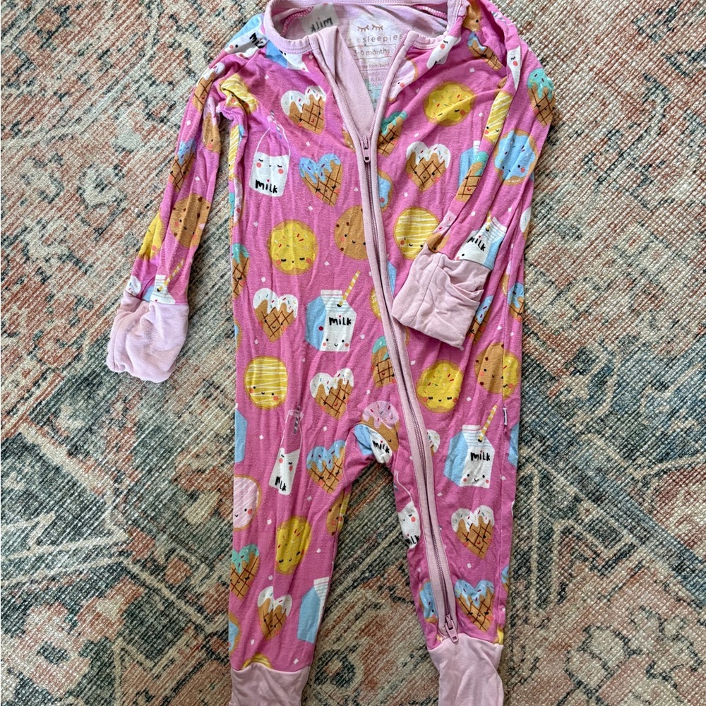 Little Sleepies Pink and Yellow Footies with Playful Print